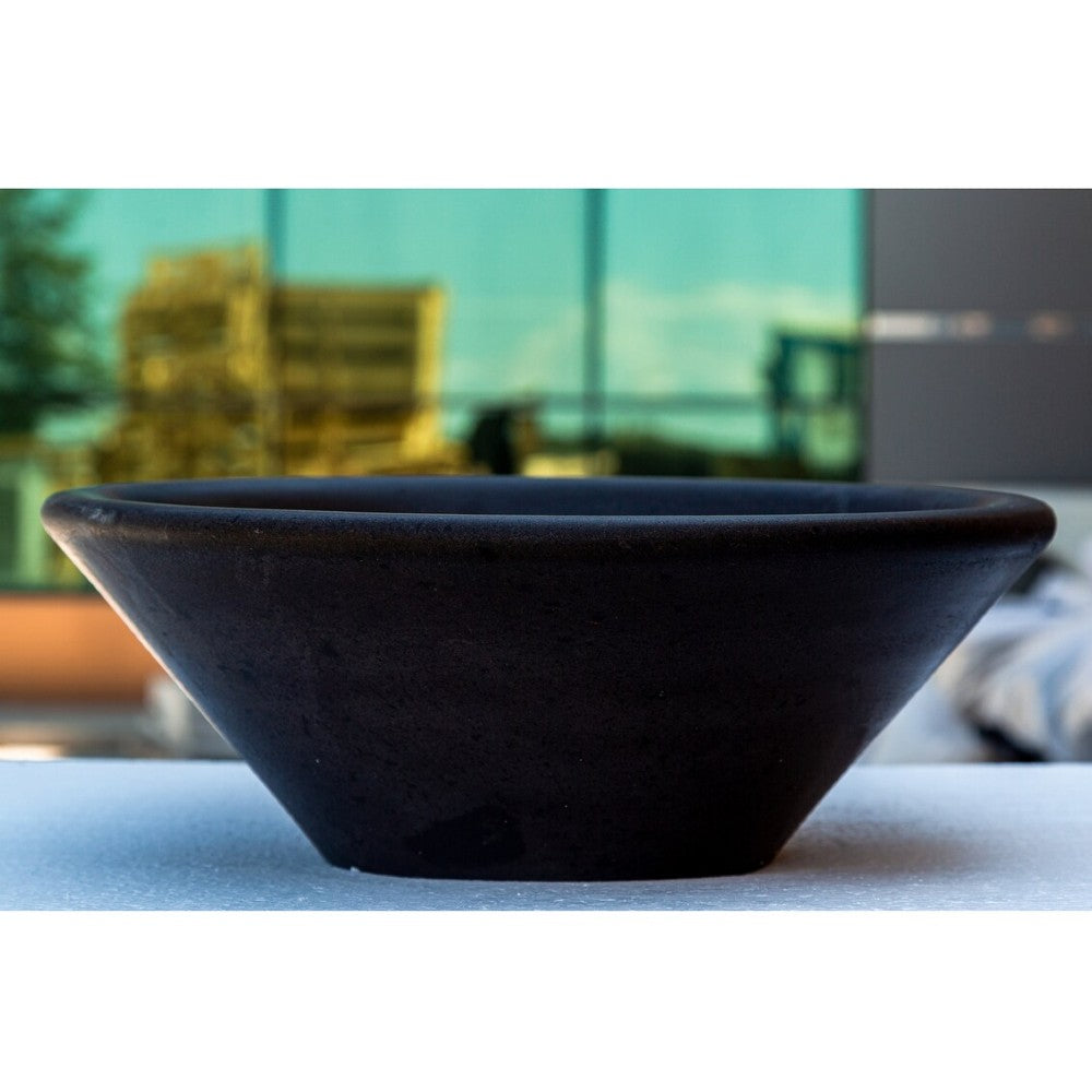 Black andesite natural stone V-shape tapered vessel sink honed d16 h6 SKU NTRSTC11 side view