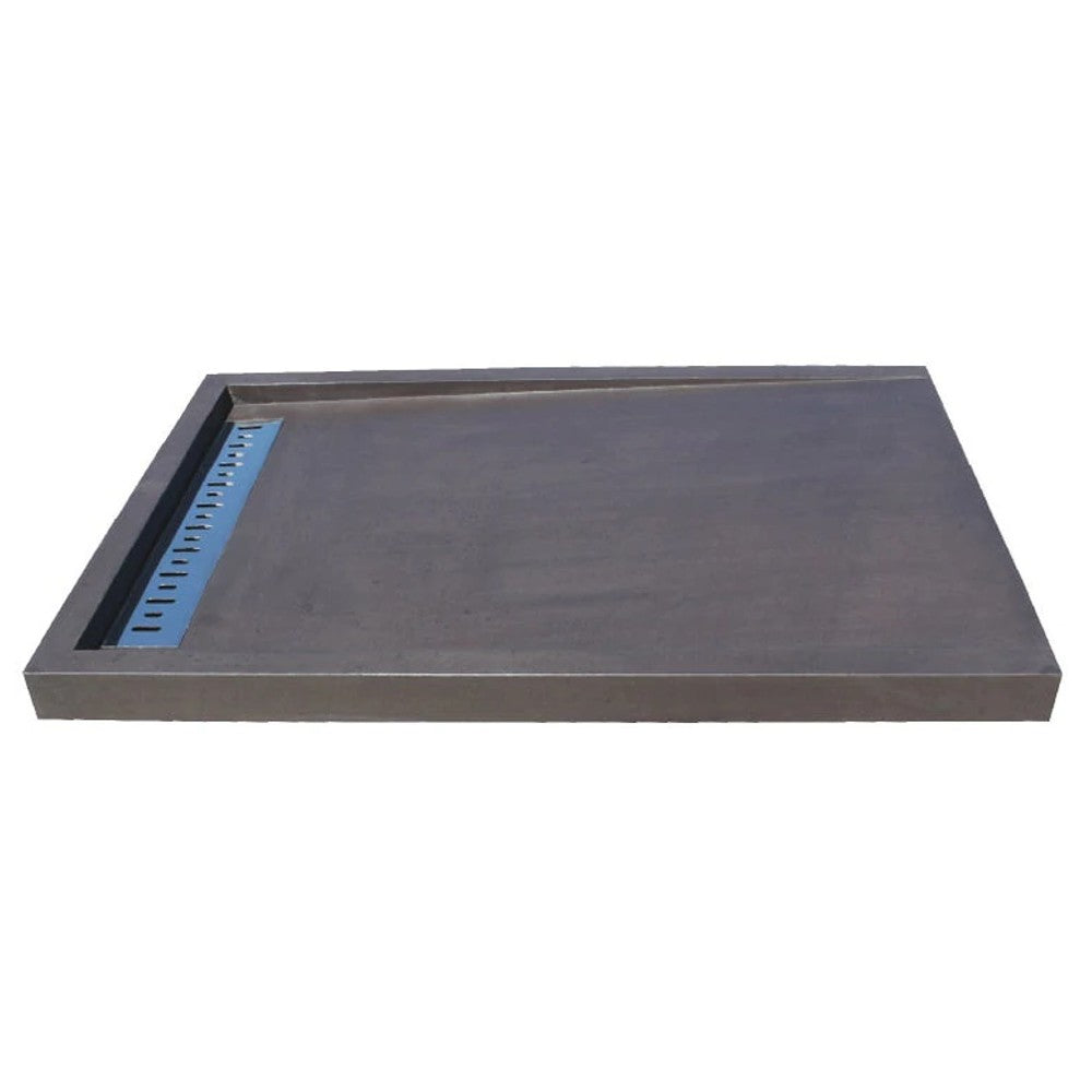 Black basalt rectangular shower base hand carved from solid block SKU-NTRSTC29 Product shot on white background