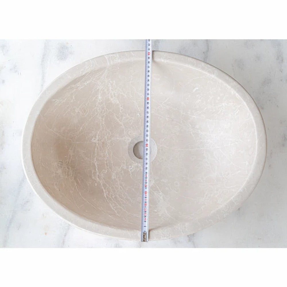 Botticino Marble Natural stone oval shape Vessel Sink Honed size W16 L20.5 H 6 SKU CM-B-002-C  width view