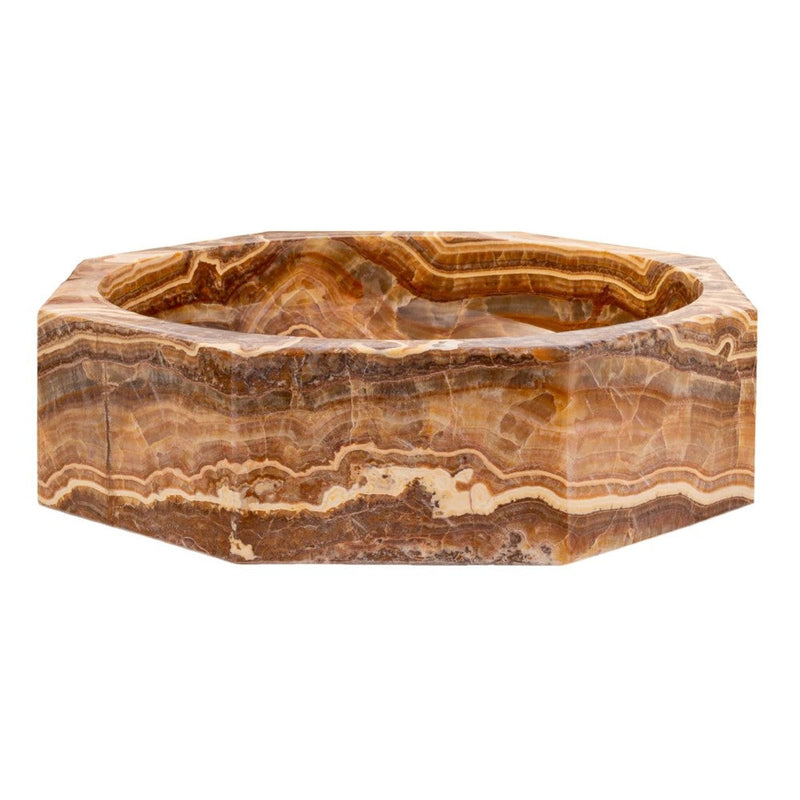 Brown Onyx Translucent Octagon Natural Stone Vessel Sink Polished D16 H5 SKU EGEBOXP165 side view