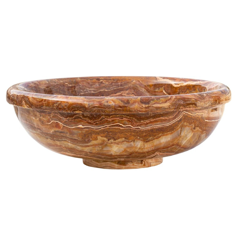 Brown onyx translucent natural stone drop-in vessel sink polished d16 h6 SKU EGEBOXP166 side view