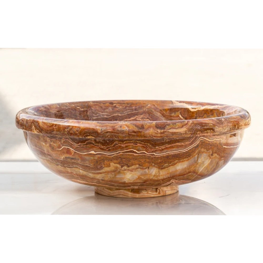 Brown onyx translucent natural stone drop-in vessel sink polished d16 h6 SKU EGEBOXP166 side view