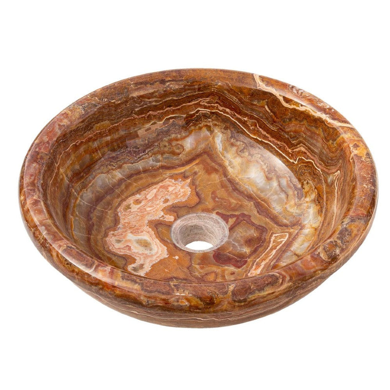 Brown onyx translucent natural stone drop-in vessel sink polished d16 h6 SKU EGEBOXP166 angle view