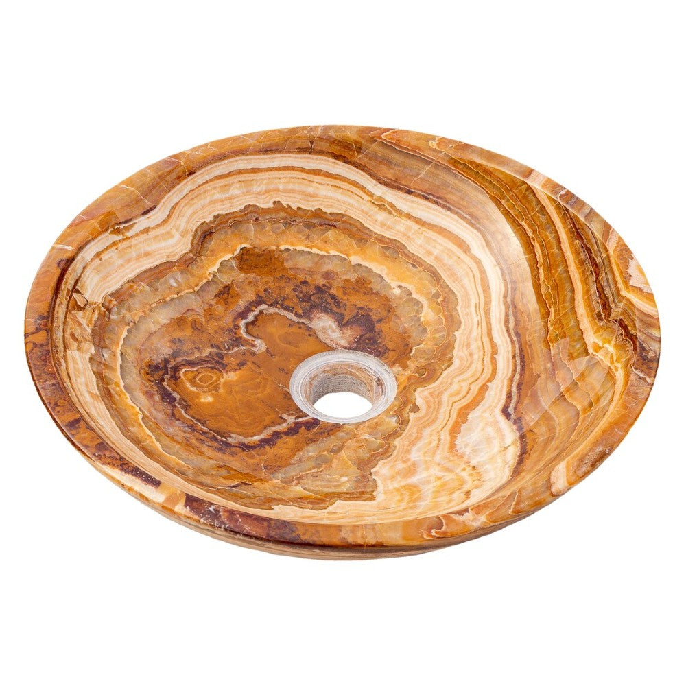 Brown onyx translucent natural stone vessel sink polished d16 h4 SKU EGEBOXPF164 angle view