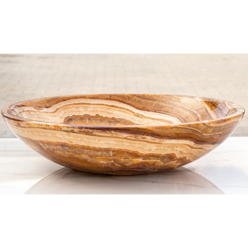 Brown onyx translucent natural stone vessel sink polished d16 h4 SKU EGEBOXPF164 side view