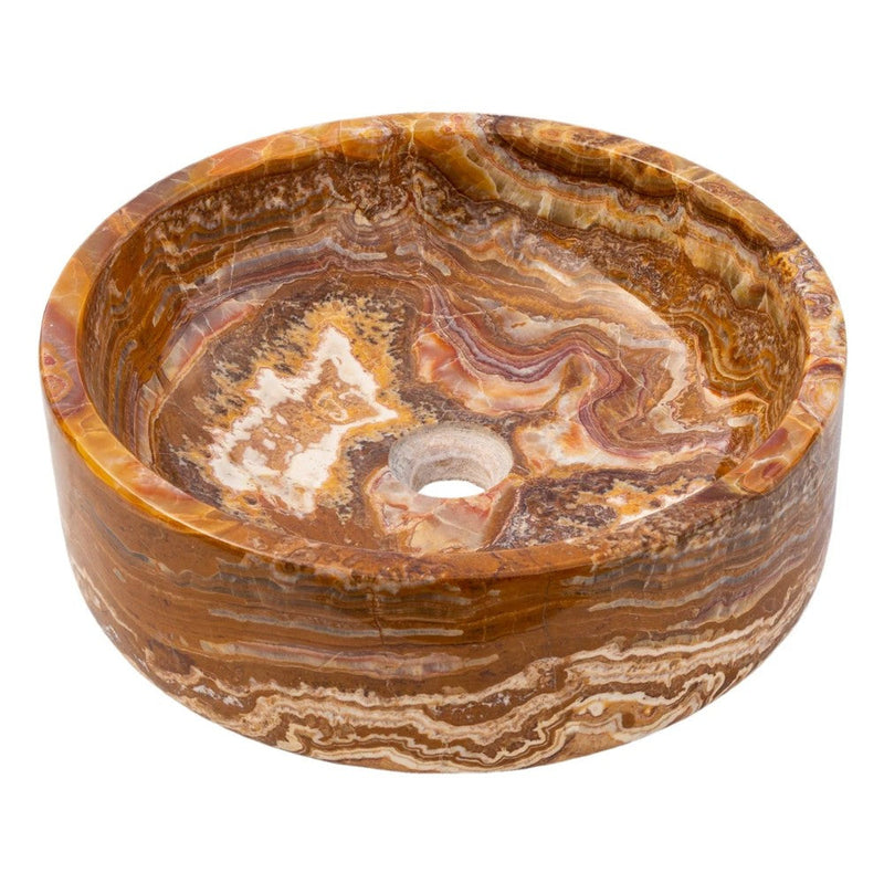 Brown onyx translucent natural stone vessel sink polished d16 h5 SKU EGEBOXPF165 angle view