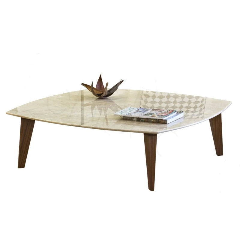 Burdur Beige marble coffee table W40-L40-H14 rectangular wood SKU-MSBB40WL Product shot on white background