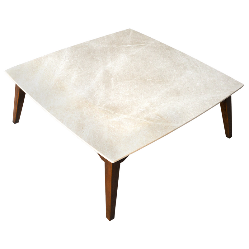 Burdur Beige marble coffee table W40-L40-H14 rectangular wood SKU-MSBB40WL