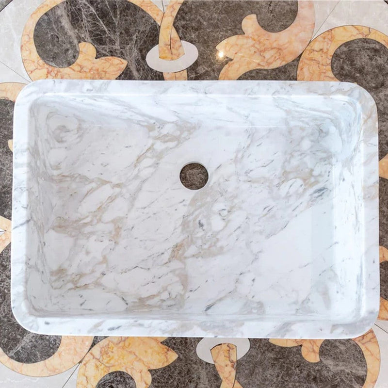 Calacatta Marble Farmhouse Sink (W)12.5" (L)18" (H)5" SKU-NTRVS05 product shot top view