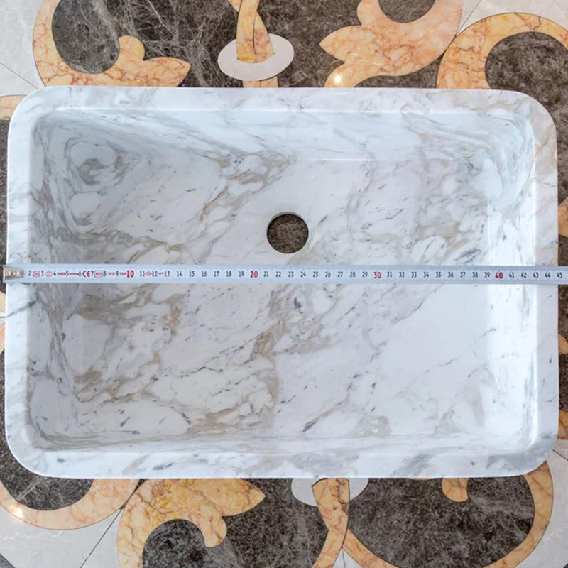 Calacatta Marble Farmhouse Sink (W)12.5" (L)18" (H)5" SKU-NTRVS05 product shot length measure