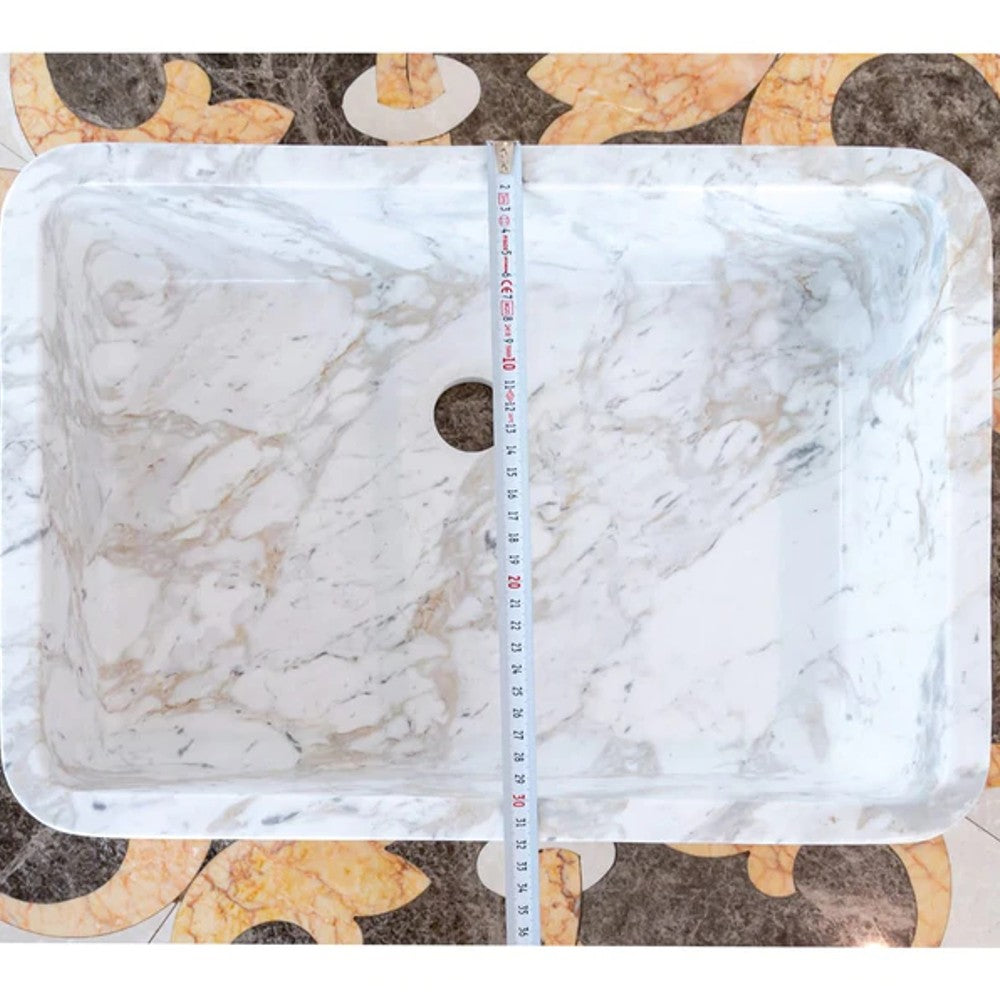 Calacatta Marble Farmhouse Sink (W)12.5" (L)18" (H)5" SKU-NTRVS05 product shot width measure