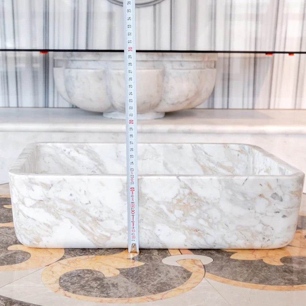 Calacatta Marble Farmhouse Sink (W)12.5" (L)18" (H)5" SKU-NTRVS05 product shot height measure