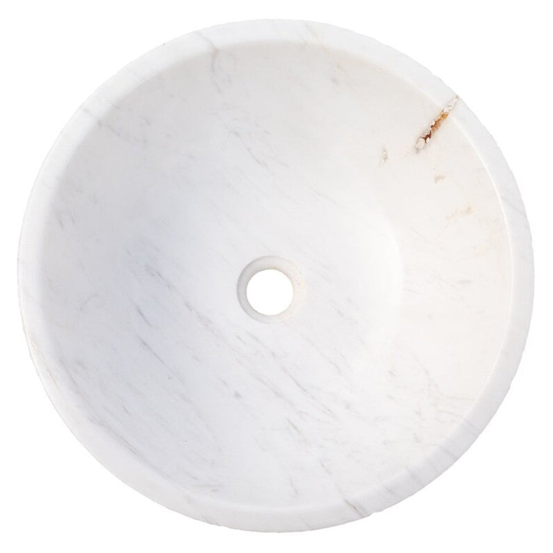 Calacatta white marble vessel sink polished and rough d16 h5 SKU EGECVP165 top view