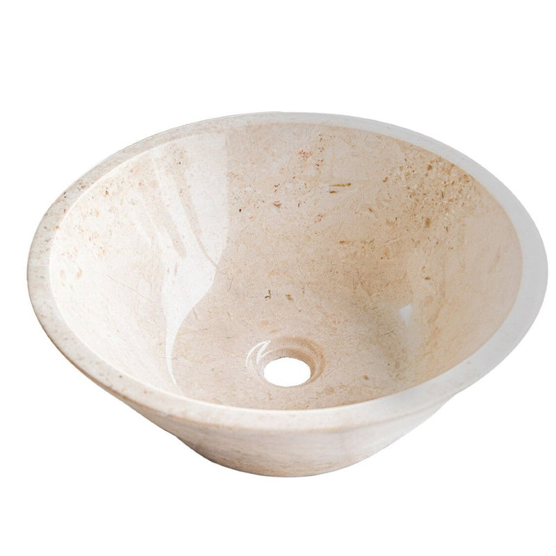 Cappuccino beige natural stone marble V-shape tapered vessel sink polished d16 h6 SKU CBMVTS15 angle view