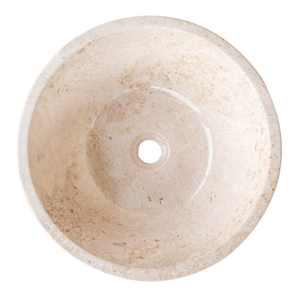 Cappuccino beige natural stone marble V-shape tapered vessel sink polished d16 h6 SKU CBMVTS15 top view