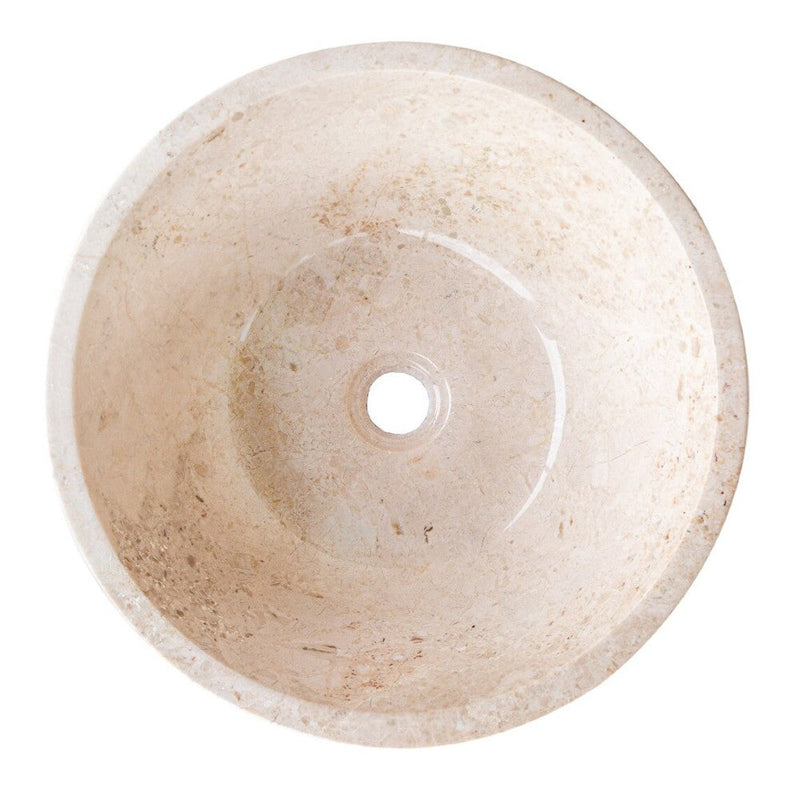 Cappuccino beige natural stone marble V-shape tapered vessel sink polished d16 h6 SKU CBMVTS15 top view