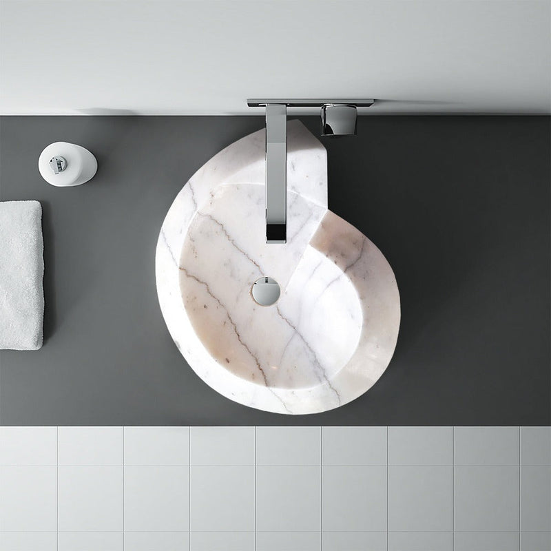 Carrara Marble Helix Shape Sink NTRVS06 Size (W)20" (L)23" (H)4"bathroom view product shot