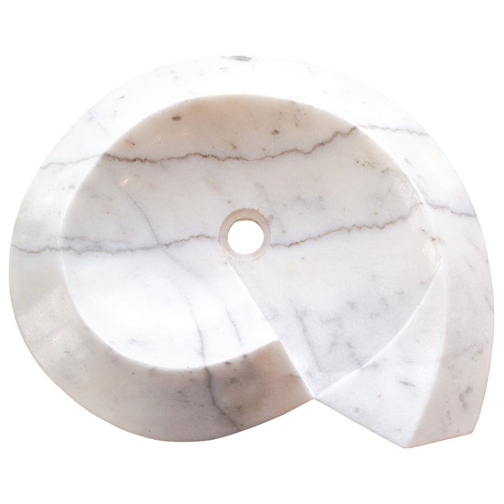 Carrara Marble Helix Shape Sink NTRVS06 Size (W)20" (L)23" (H)4" top view product shot