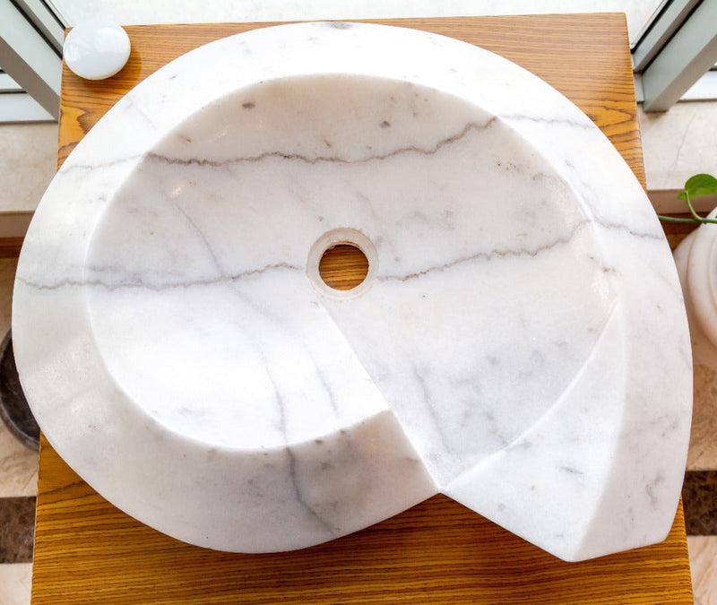 Carrara Marble Helix Shape Sink NTRVS06 Size (W)20" (L)23" (H)4" top view product shot