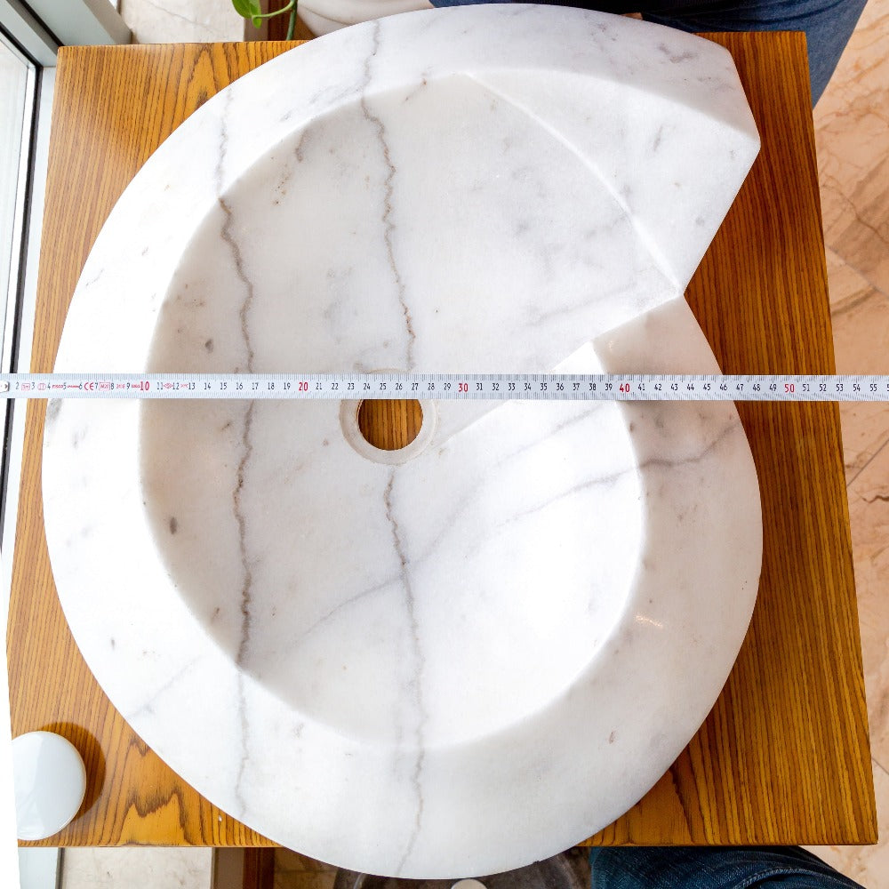 Carrara Marble Helix Shape Sink NTRVS06 Size (W)20" (L)23" (H)4" width measure view