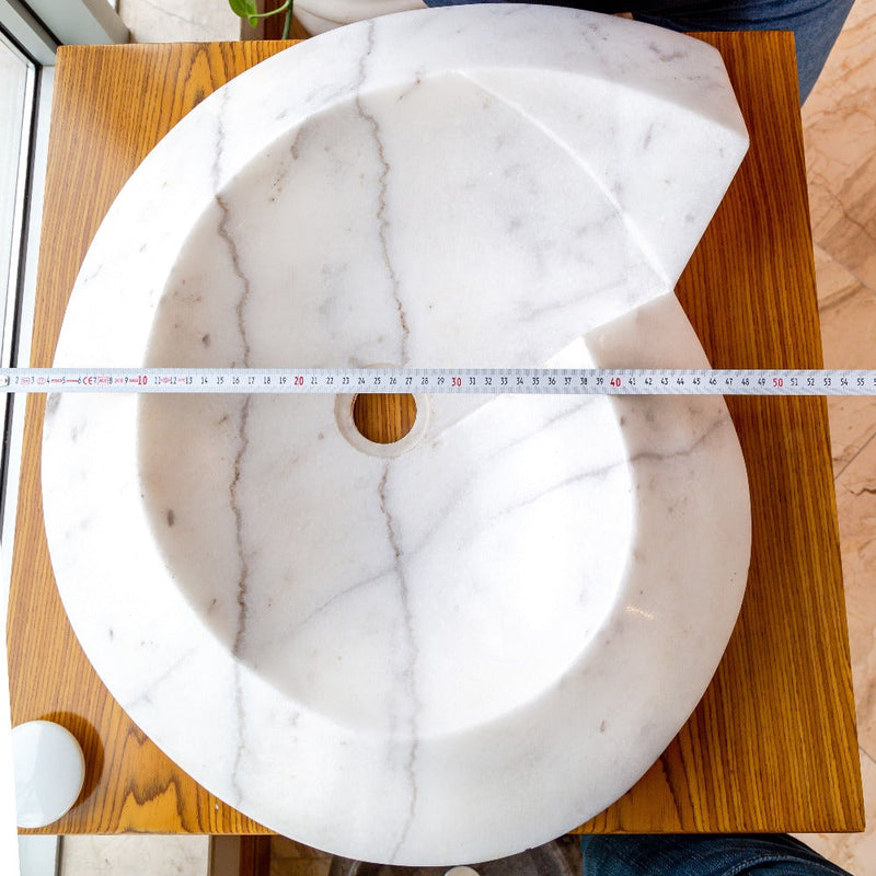 Carrara Marble Helix Shape Sink NTRVS06 Size (W)20" (L)23" (H)4" width measure view