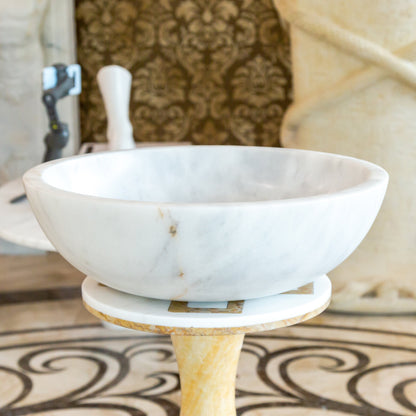 Carrara White Stone Vessel Sink NTRVS33 Size (D)16"(H)6" side view product shot