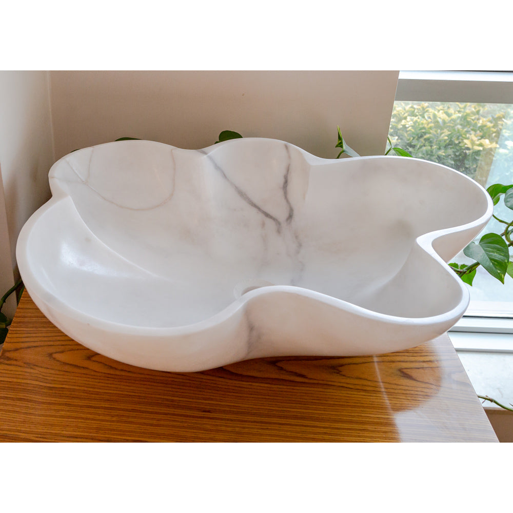 Carrara White flower shape sink size (W)24.5" (L)18" (H)6" SKU-NTRVS03 product shot angle view