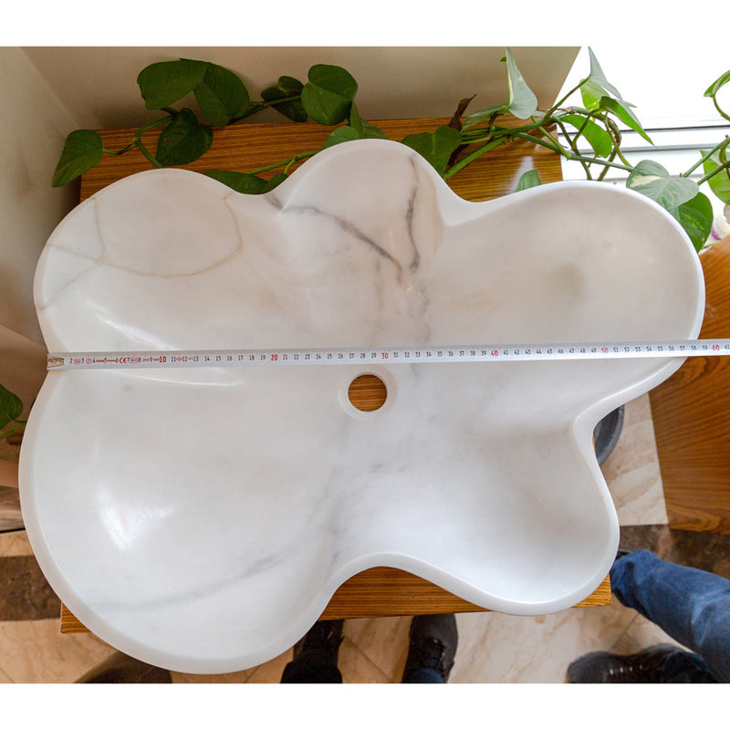 Carrara White flower shape sink size (W)24.5" (L)18" (H)6" SKU-NTRVS03 product shot length measure