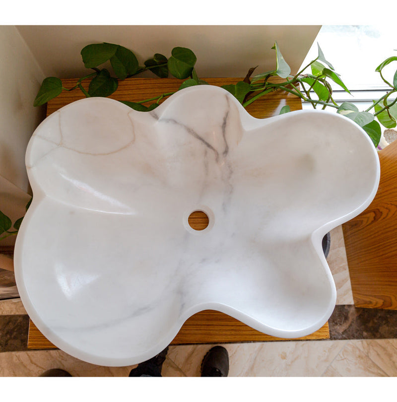 Carrara White flower shape sink size (W)24.5" (L)18" (H)6" SKU-NTRVS03 product shot top view