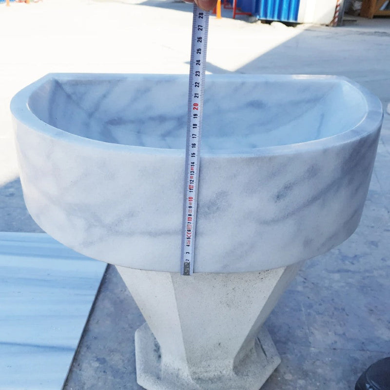 Carrara White marble Half Round Sink Polished size (W)24" (L)20" (H)6" SKU-TMS10 product shot height measure