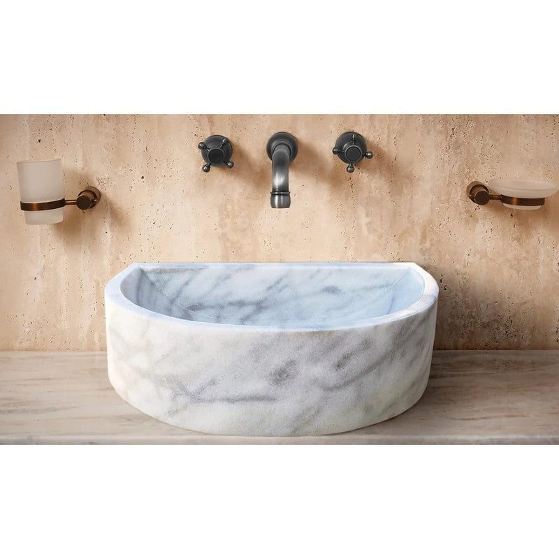 Carrara White marble Half Round Sink Polished size (W)24" (L)20" (H)6" SKU-TMS10 installed on bathroom