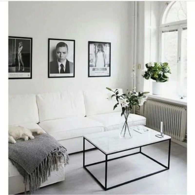 Carrara white marble coffee table 16x32 black paint legs SKU-MSCW24x48WP