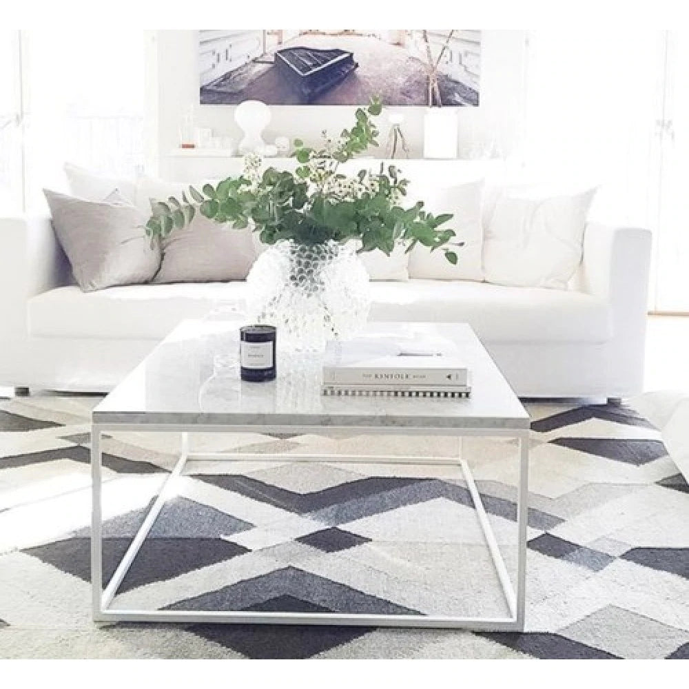 Carrara White marble coffee table 36x36 square white paint legs living room SKU-MSCW28x28WP