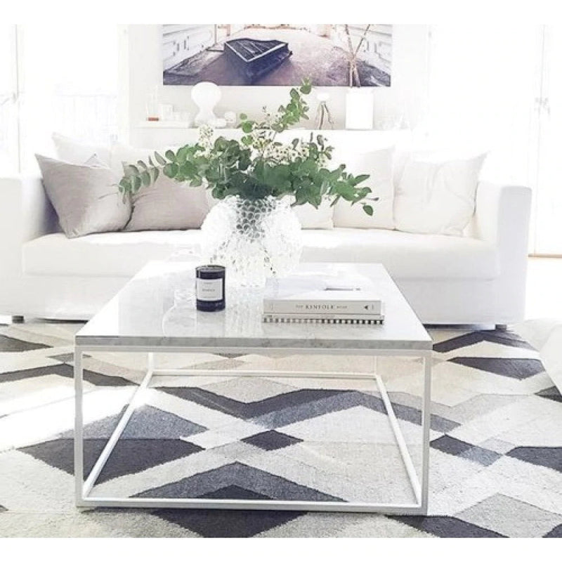 Carrara White marble coffee table 36x36 square white paint legs living room SKU-MSCW28x28WP