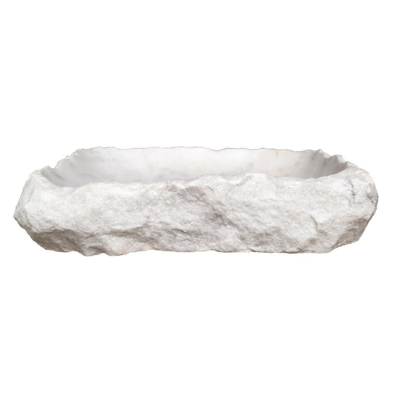 Carrara marble rustic natural stone Vessel Sink Polished Hand Chiseled size (W)16" (L)22" (H)5" SKU-NTRSTC15 product shot front view