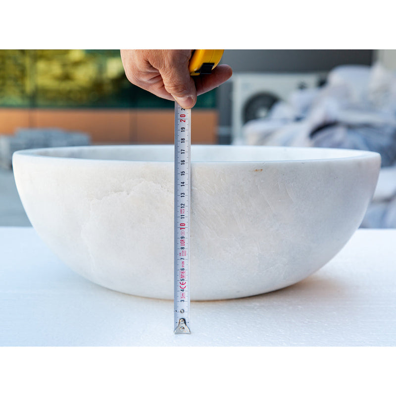 Carrara white marble vessel sink NTRSTC08 Size (D)16" (H)6" height mesure view 
