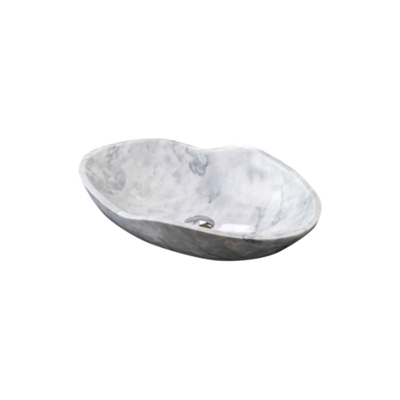 Carrara White Marble Wave Shape Special Design Sink (W)14" (L)24" (H)6" on white background