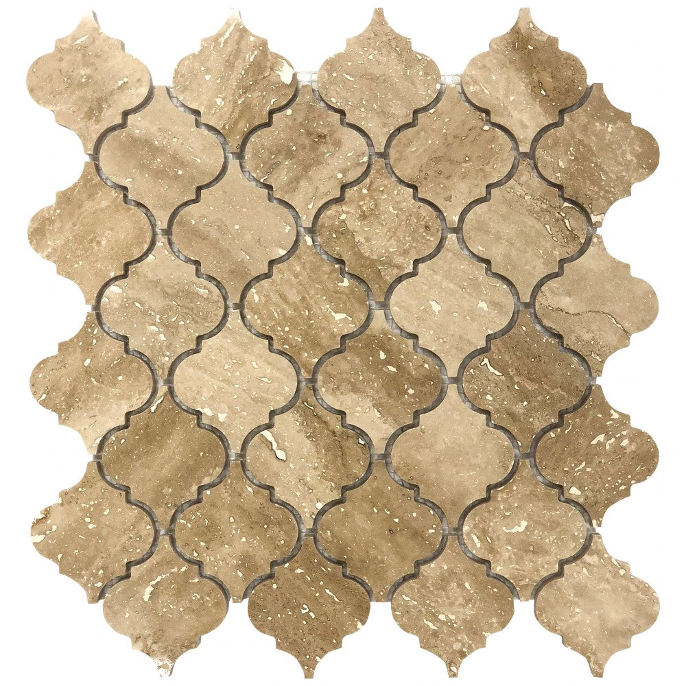 Patara Casablanca Pattern 12" x 12" Honed Travertine Mesh-Mounted Mosaic Tile SKU-HSPATCMOSHF Mesh view on white background