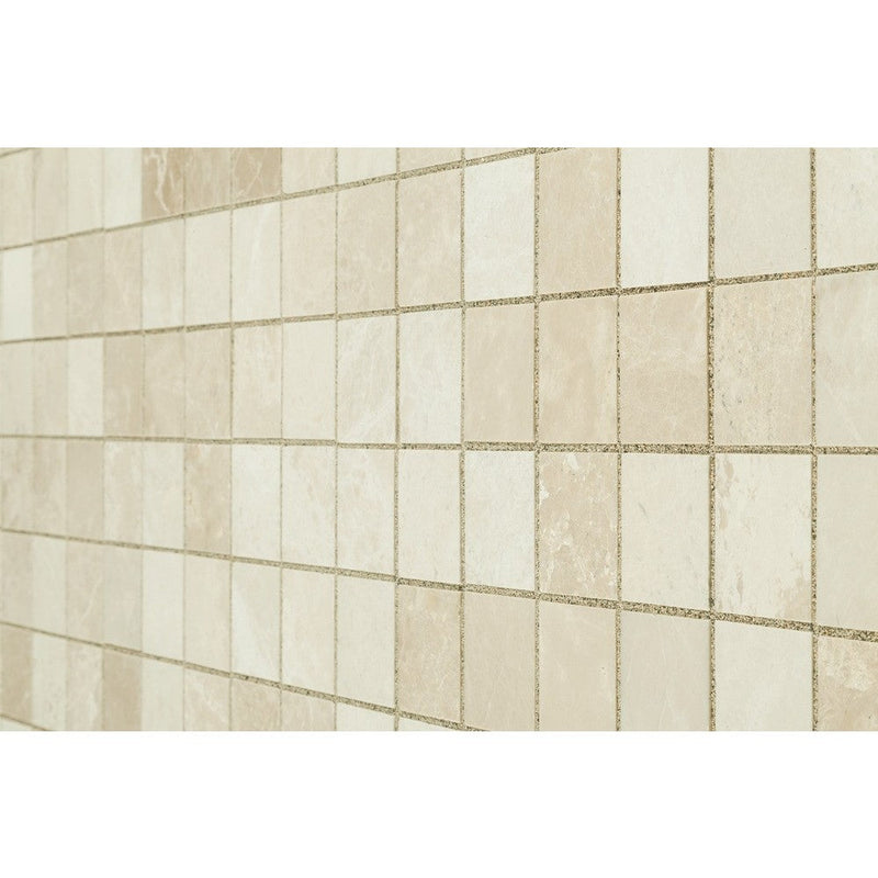 Crema marfil beige marble mosaic 2"x2" polished SKU-10083731 angle view