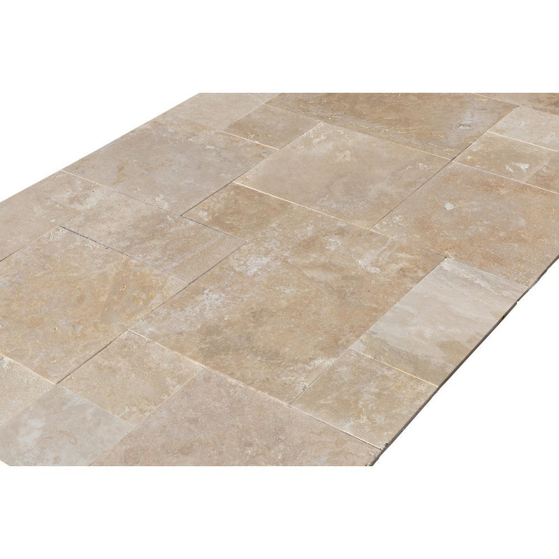 Denizli beige antique french pattern set travertine tile surface brushed SKU-20071439 product shot