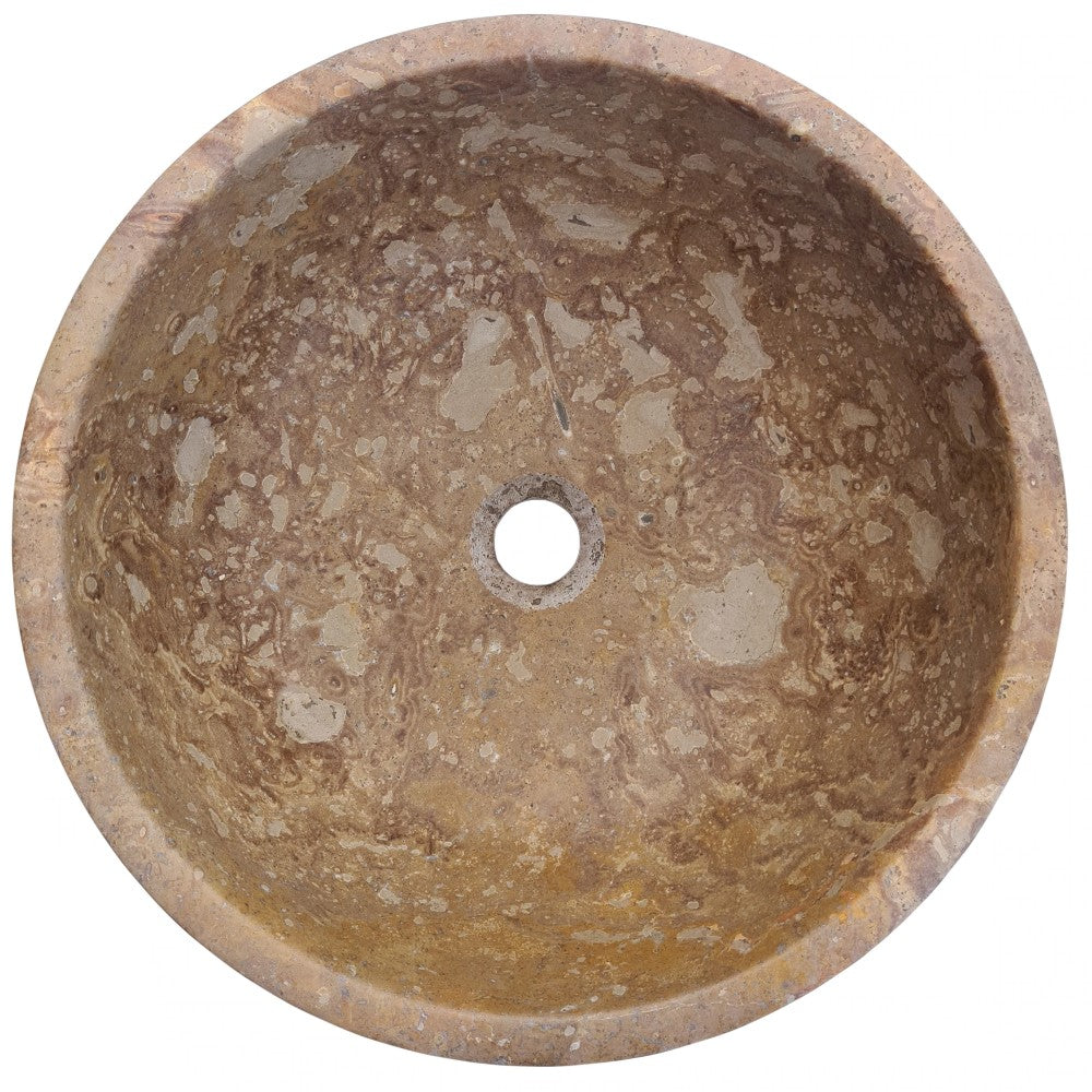 Fontane Dark Walnut Travertine Natural Stone undermount Sink Honed Filled D16 H6 SKU-HSVSFDWUS01 product shot top view