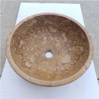 Fontane Dark Walnut Travertine Natural Stone undermount Sink Honed Filled D16 H6 SKU-HSVSFDWUS01 product shot top view