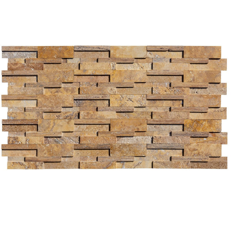 Gold 3D Travertine Ledger Panel Honed 8x24 SKU-20201001 product shot top view without sealer