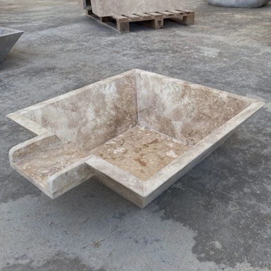 Aspendos Travertine Natural Stone Pool Square Cascade Water Bowl