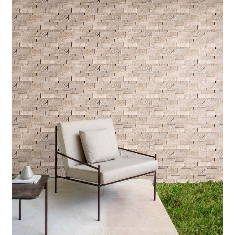 Ivory Beige Cambria Ledger 3D Panel 6.8"x20.8" Split-face Natural Travertine Wall Tile