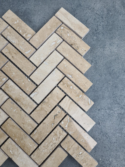 Patara Herringbone 12" x 12" Honed Travertine Mesh-Mounted Mosaic Tile