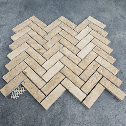 Patara Herringbone 12" x 12" Honed Travertine Mesh-Mounted Mosaic Tile