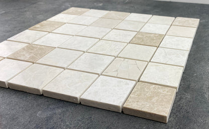 Vanilla Beige Marble 2"x2" Honed on 12" x 12" Mesh Mosaic Tile