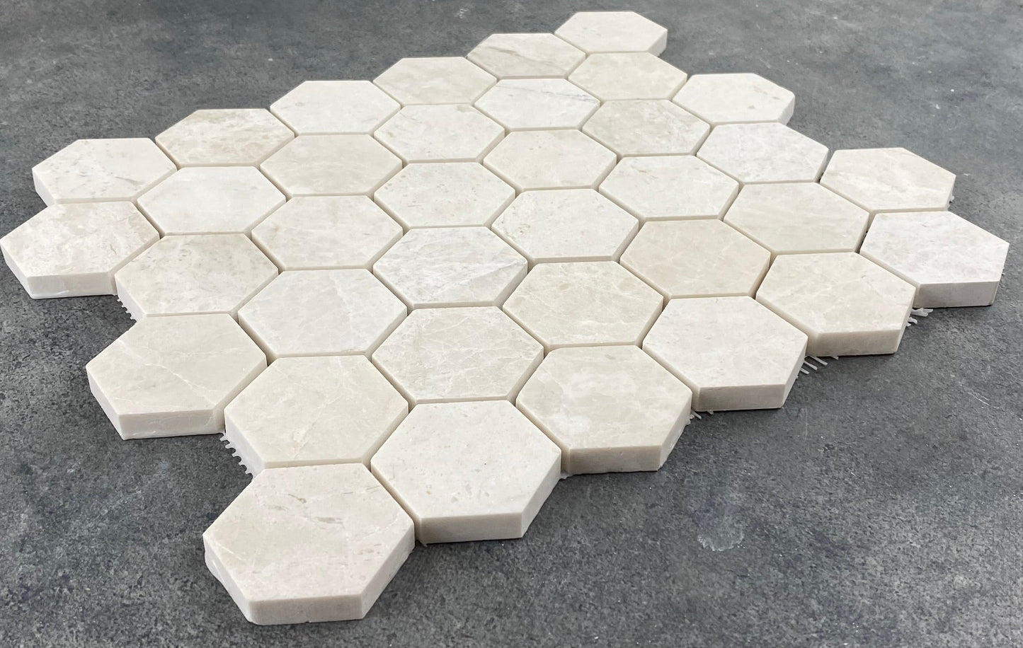 Vanilla Beige Marble 2" Hexagon on 12" x 12" Mesh Mosaic Tile