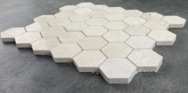 Vanilla Beige Marble 2" Hexagon on 12" x 12" Mesh Mosaic Tile